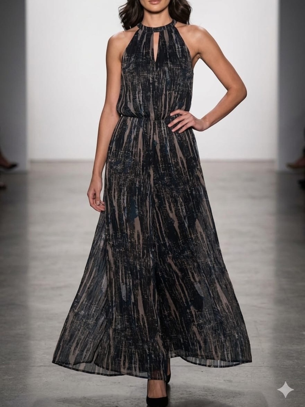 Halter Keyhole Maxi Dress in Black and Taupe